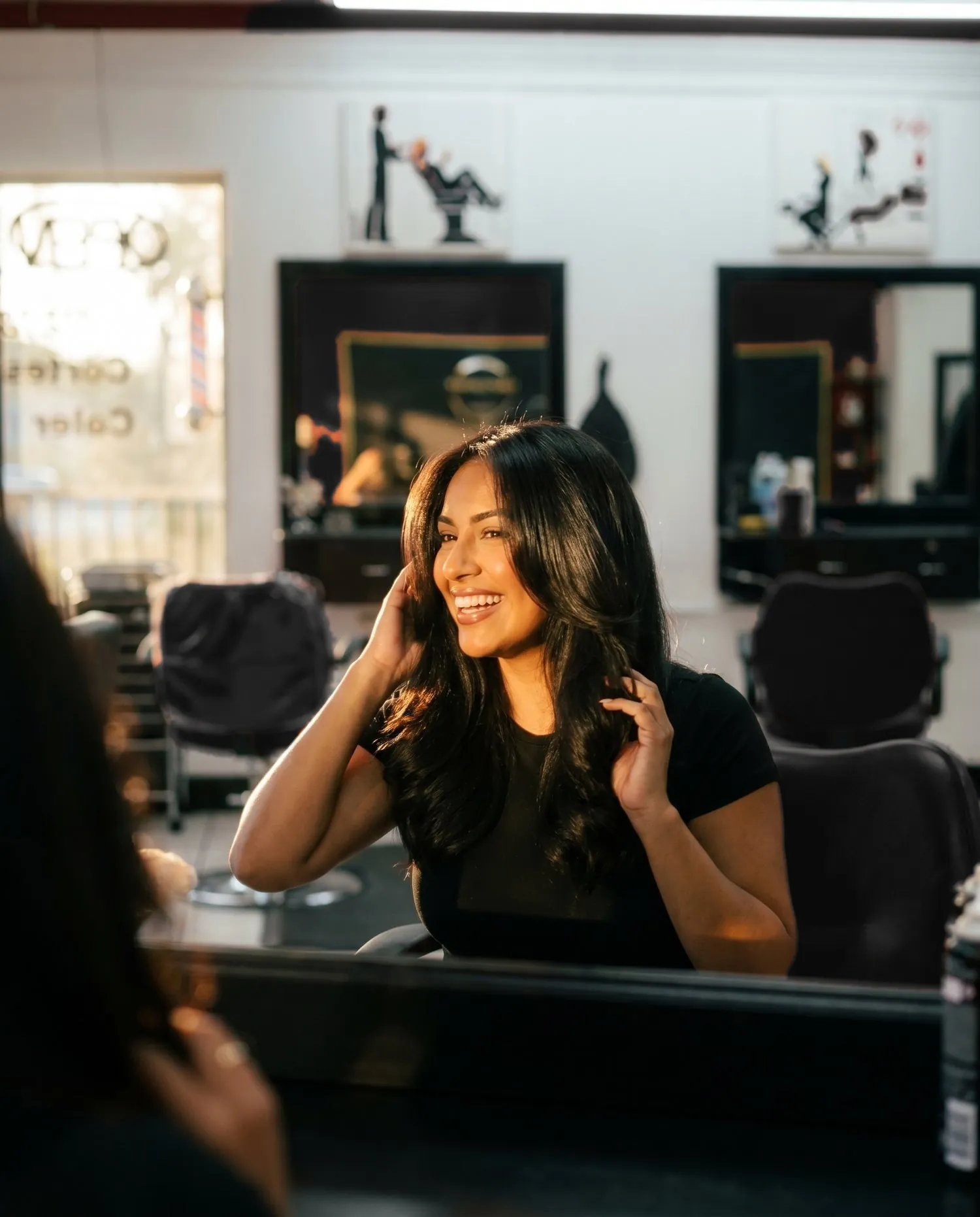 Happy guest after a blow-dry at Hair Creations M&M, Naples