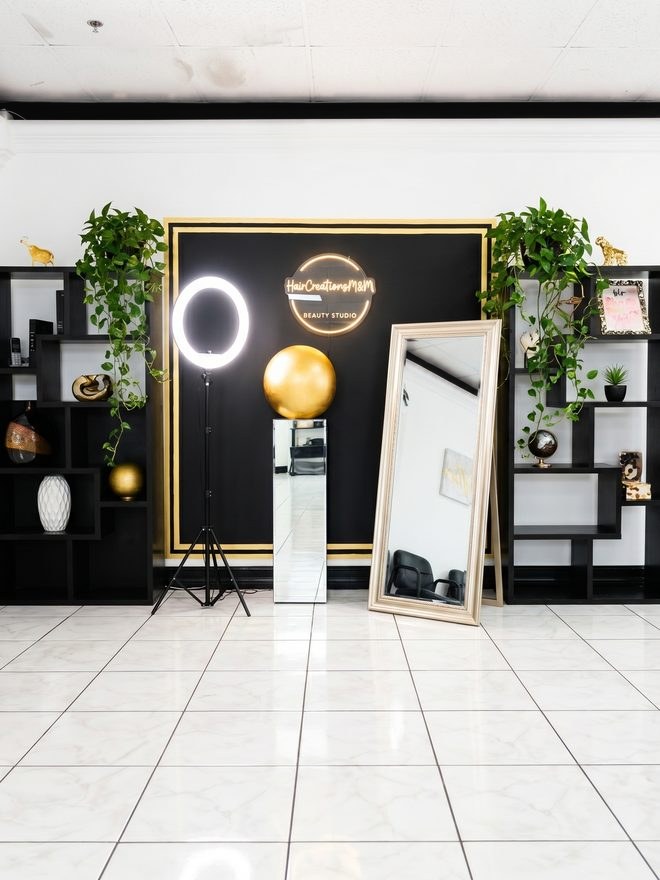 Bright styling booth at Hair Creations M&M studio, Naples FL